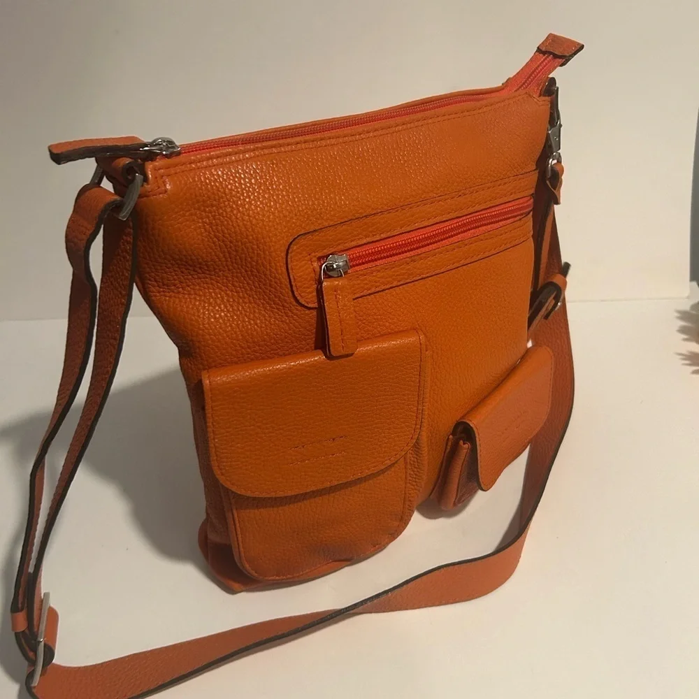 Laurent Effel St Barth Orange Pebbled Leather Crossbody Shoulder Bag
